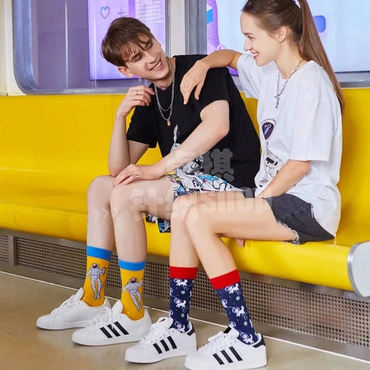 Original Happy Animal Astronaut Geometric Crew Halloween Socks - MERRIAAdult SocksMERRIA