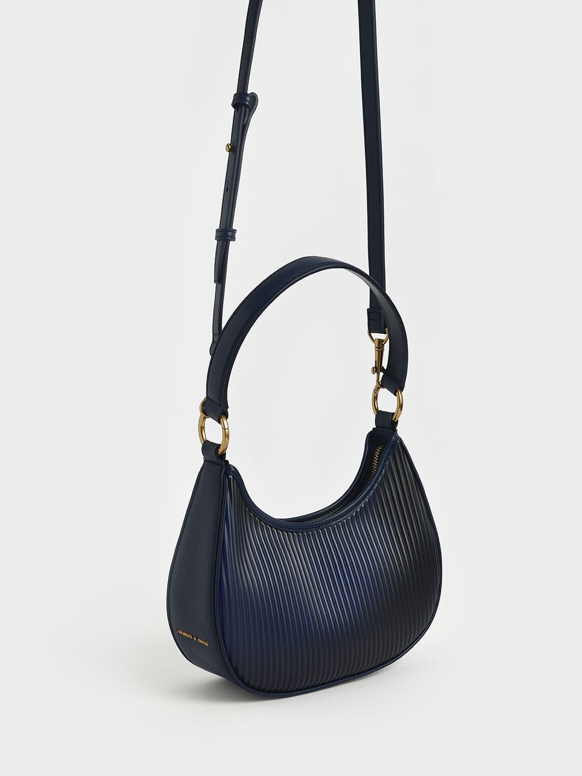 Charles & Keith Acrylic Chain Handle Hobo Bag - Navy