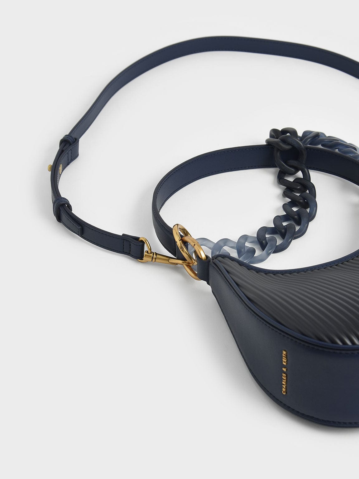 Charles & Keith Acrylic Chain Handle Hobo Bag - Navy