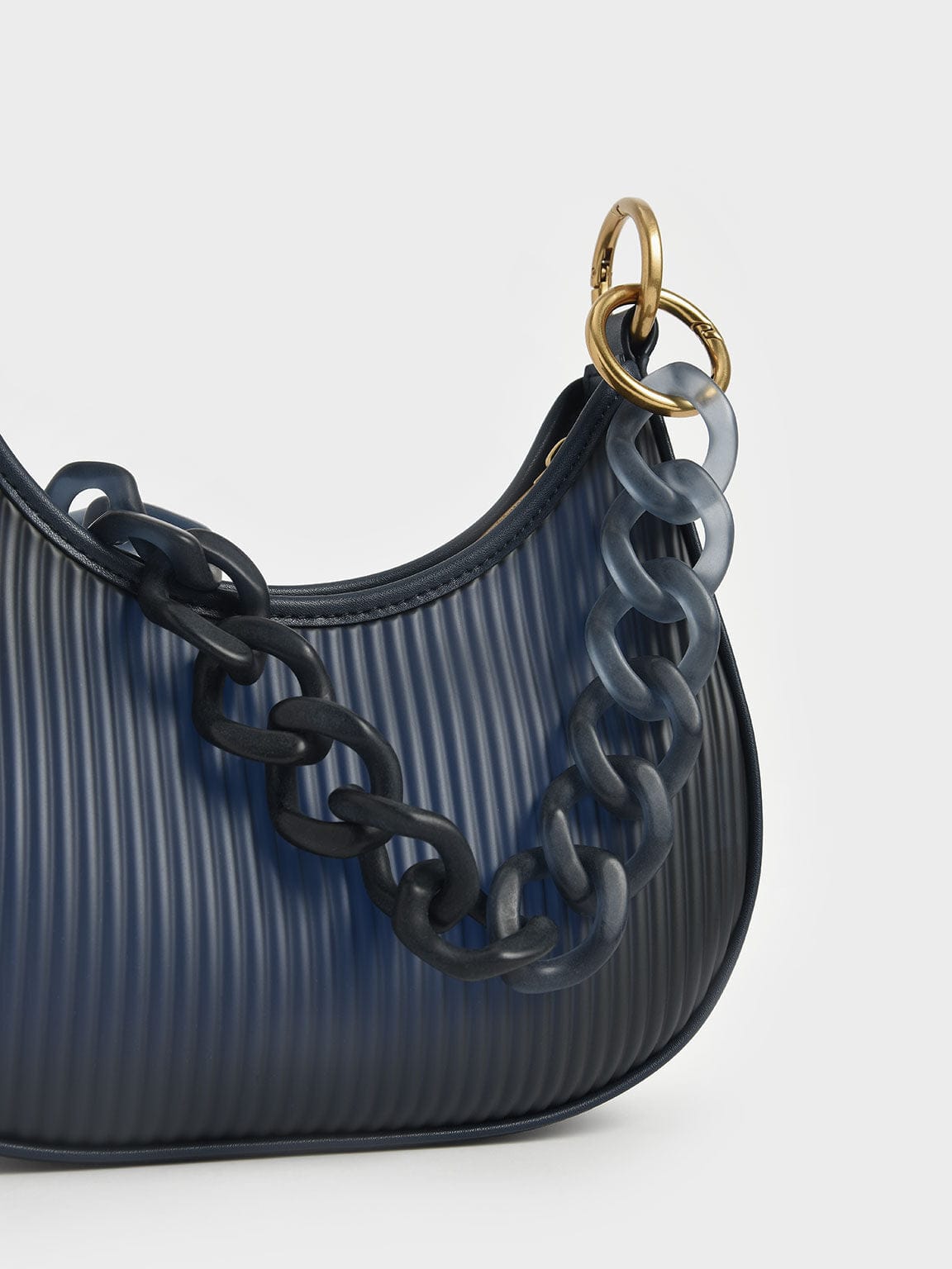 Charles & Keith Acrylic Chain Handle Hobo Bag - Navy