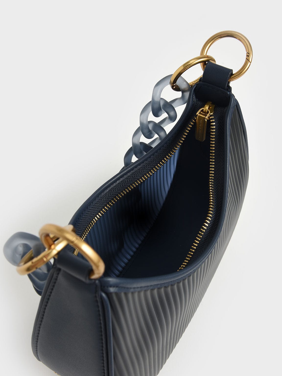 Charles & Keith Acrylic Chain Handle Hobo Bag - Navy