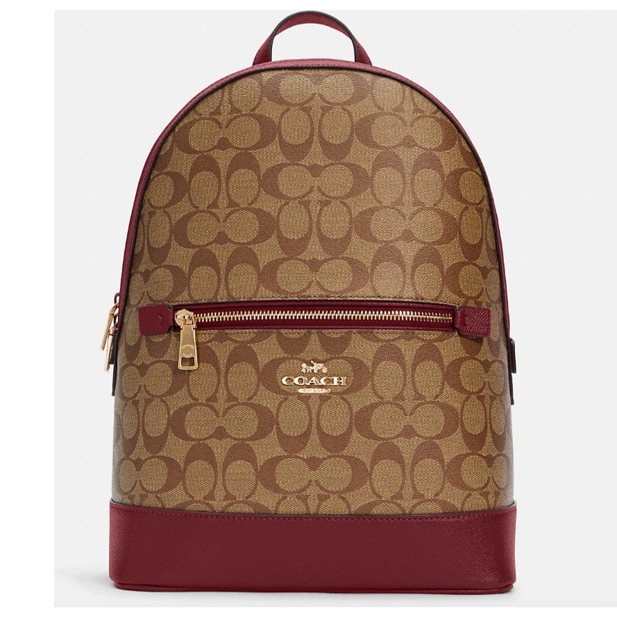 Coach Kenley Backpack In Signature Canvas (Khaki/Cherry)