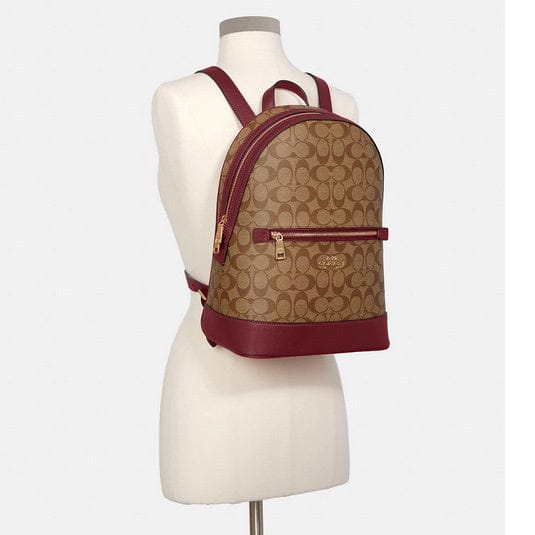 Coach Kenley Backpack In Signature Canvas (Khaki/Cherry)