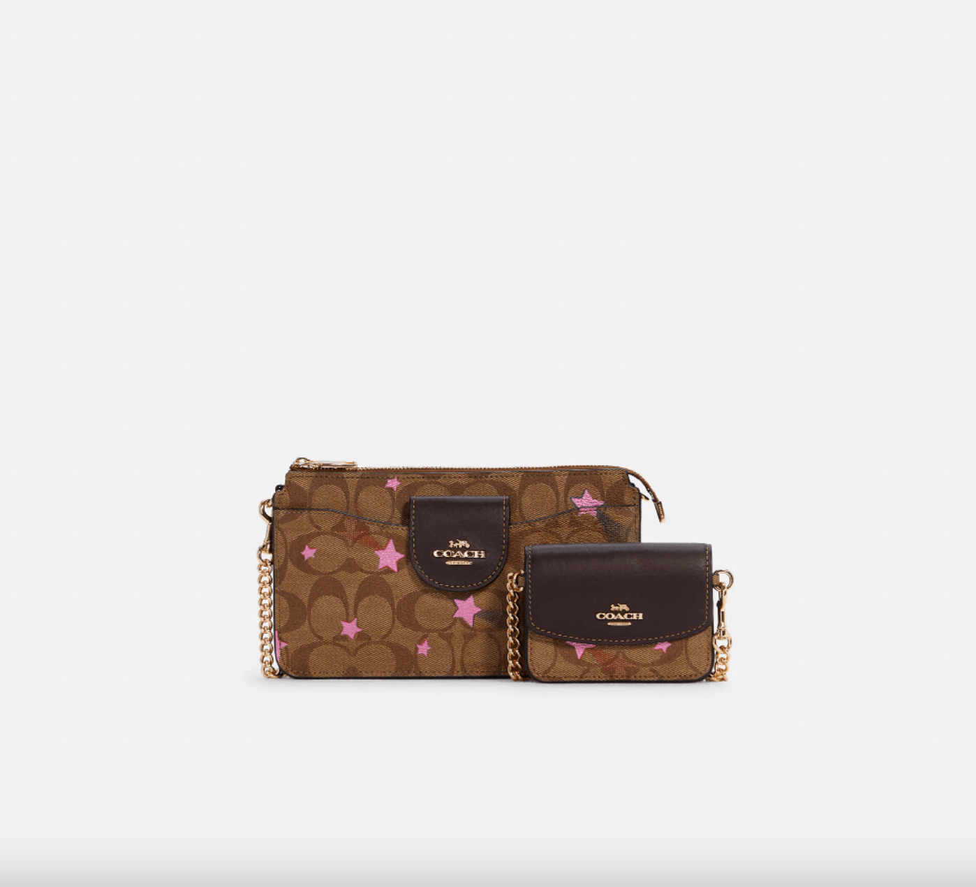 Coach Poppy Crossbody With Card Case In Signature Canvas With Disco Star Print