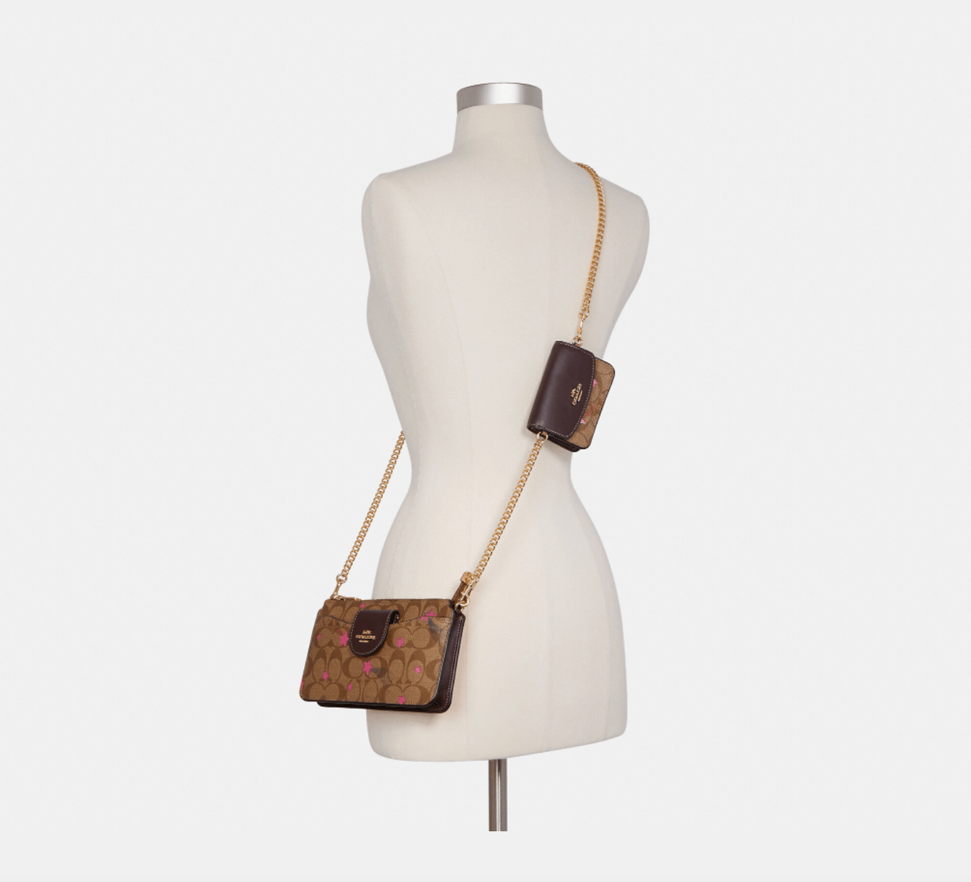 Coach Poppy Crossbody With Card Case In Signature Canvas With Disco Star Print