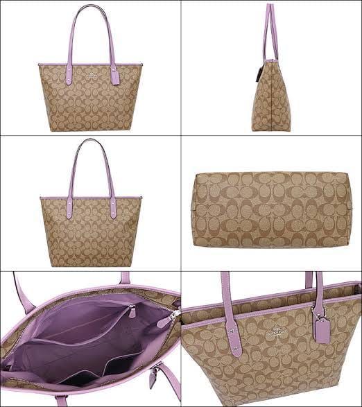 Coach Sig City Zip Tote Bag (SV/Khaki/Lilac)