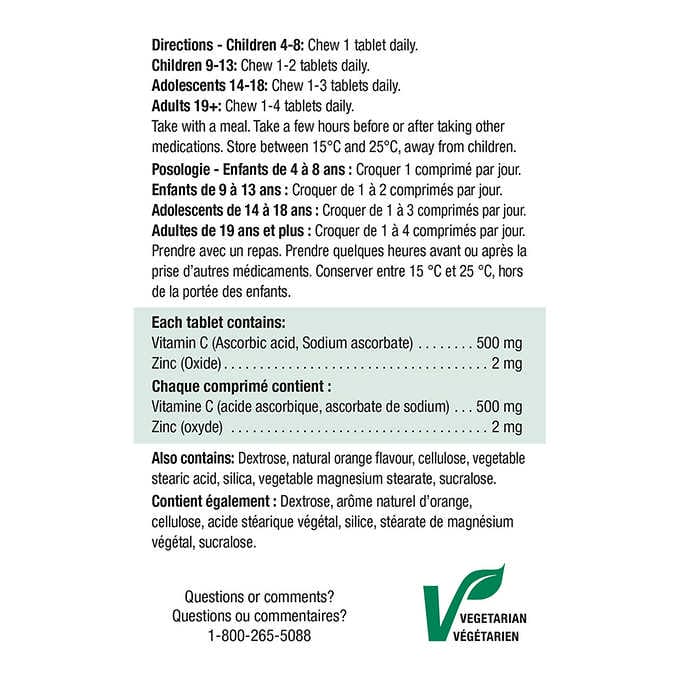 Jamieson Chewable Vitamin C + Zinc, 500 mg, 400 Tablets