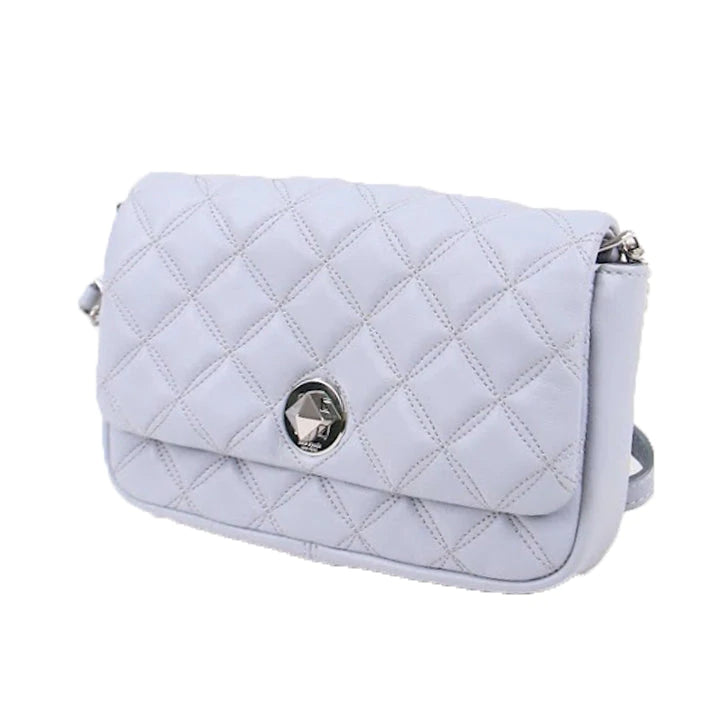 Kate Spade Natalia Quilted Turnlock Flap Crossbody Bag In Brushed Steel