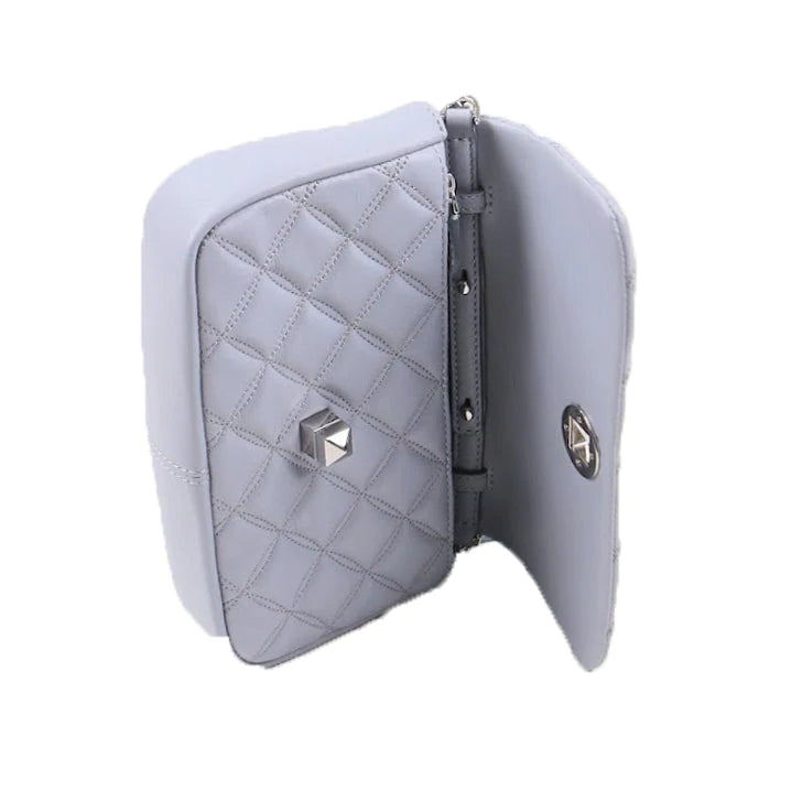 Kate Spade Natalia Quilted Turnlock Flap Crossbody Bag In Brushed Steel