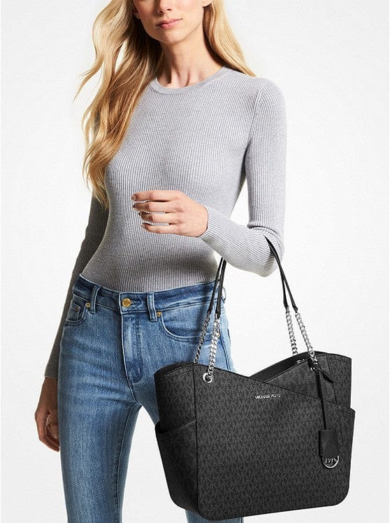 Michael Kors Jet Set Large Logo Shoulder Bag (Black Combo)