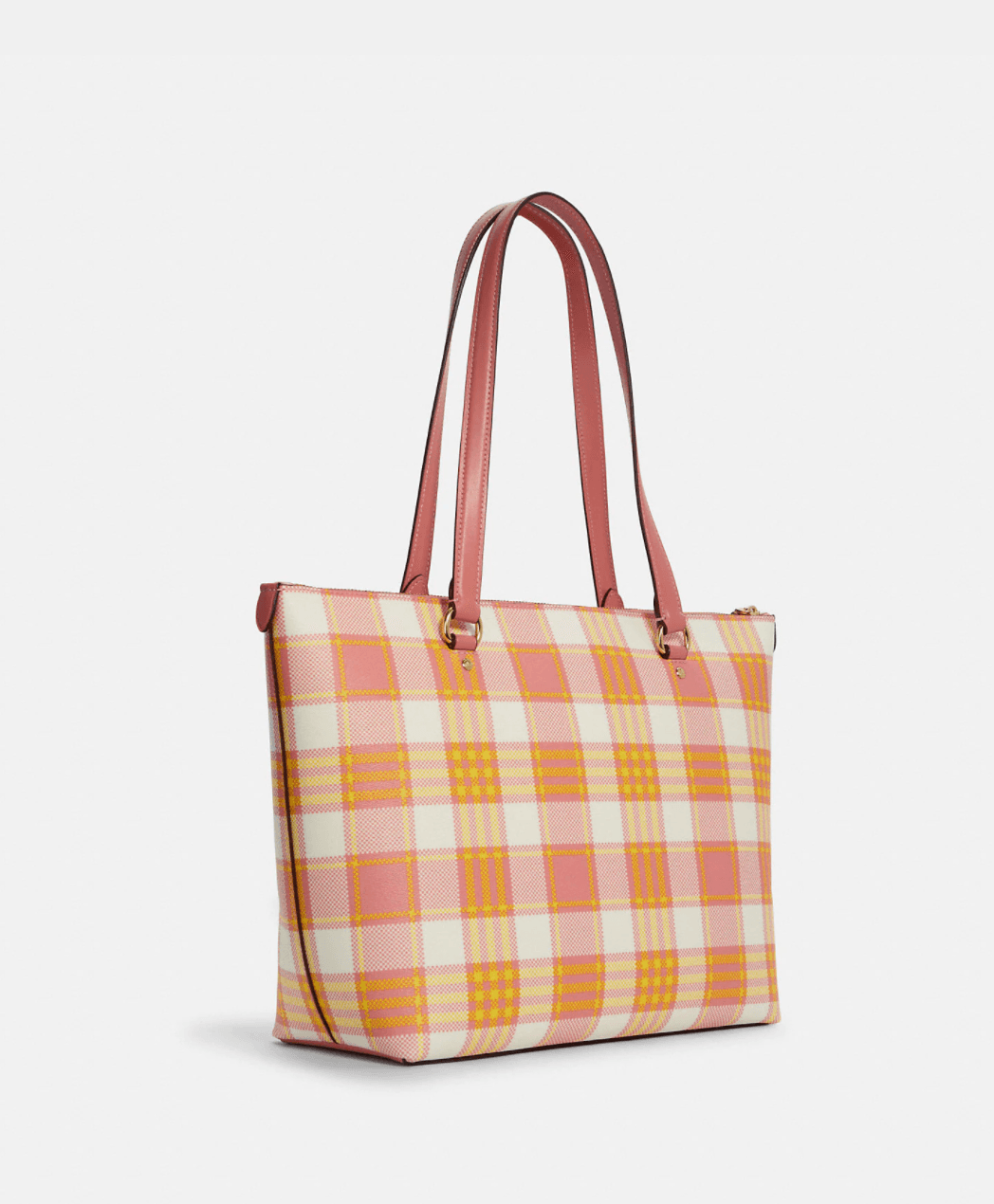 Coach Gallery Tote With Garden Plaid Print