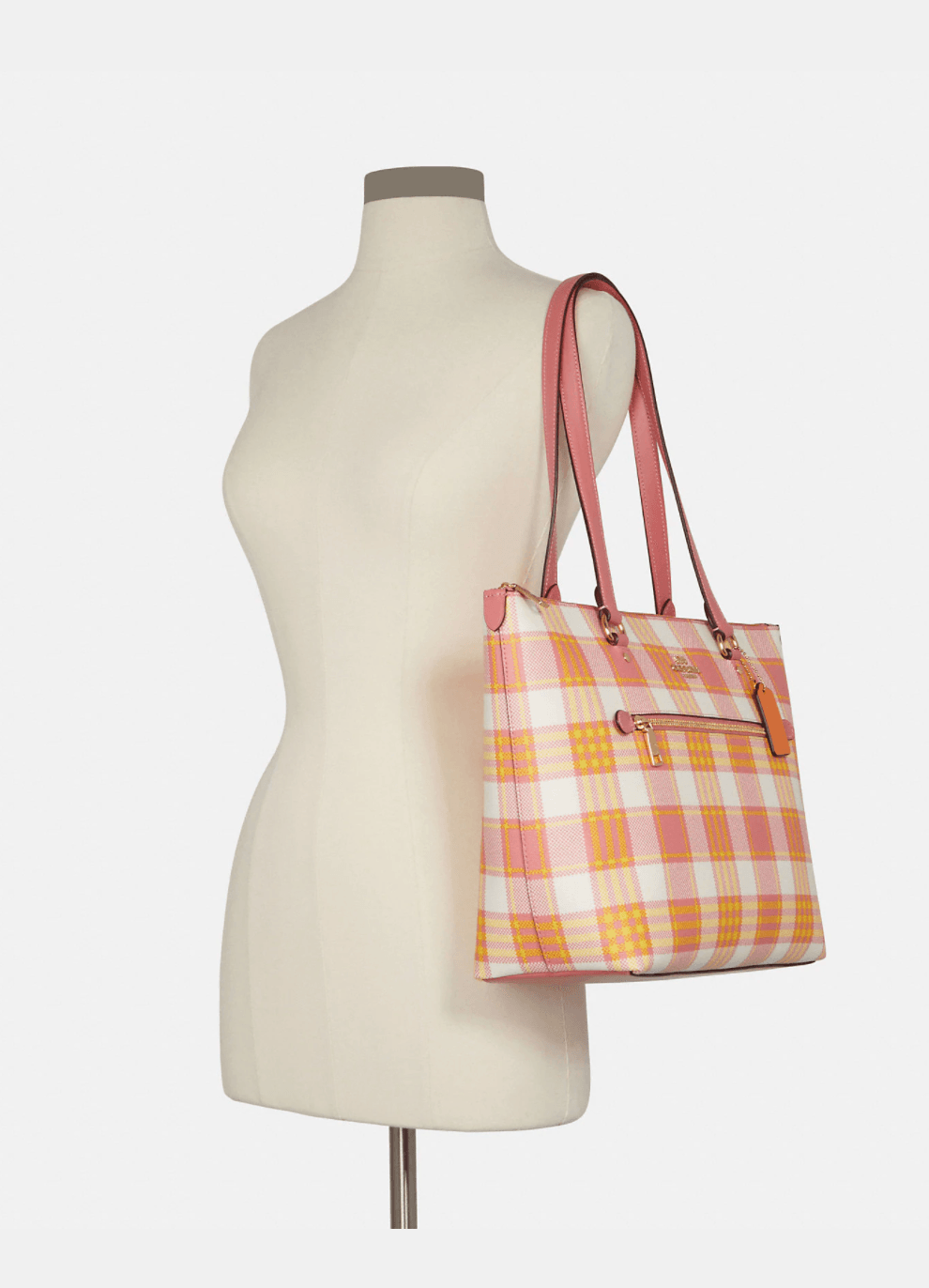 Coach Gallery Tote With Garden Plaid Print
