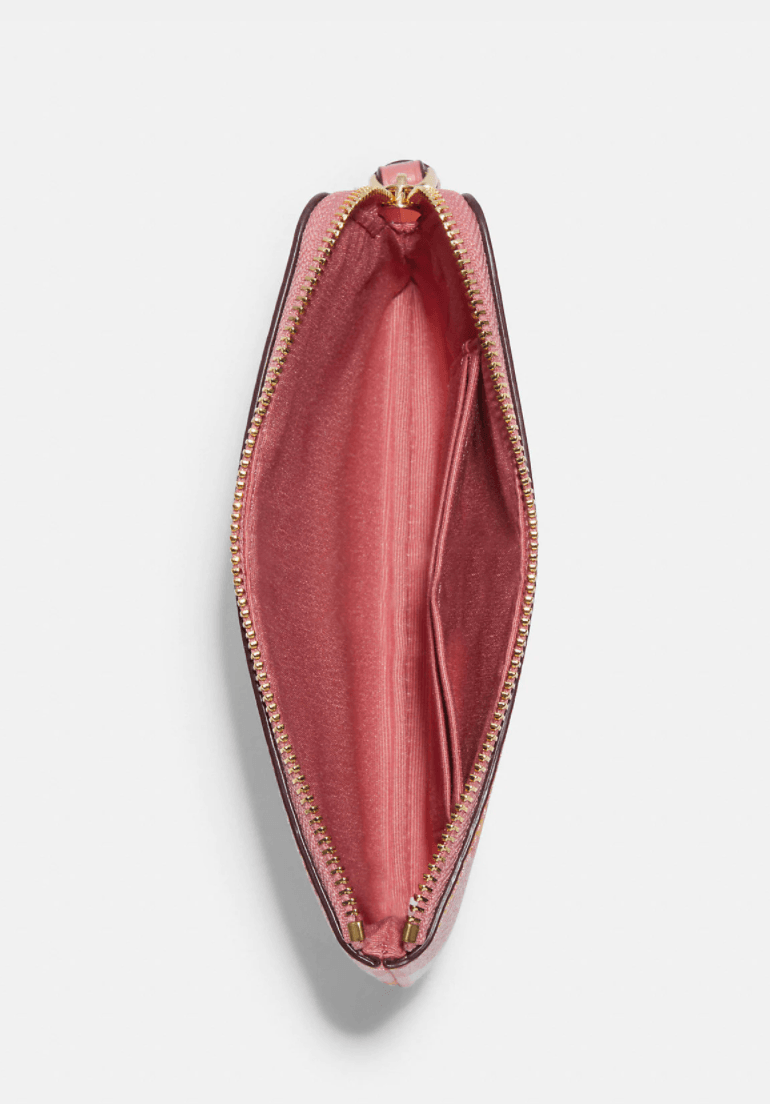 Coach Corner Zip Wristlet With Garden Plaid Print