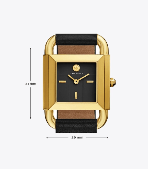 Tory Burch Phipps Watch, Black Leather / Gold-Tone
