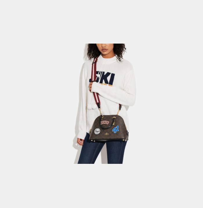Coach Katy Satchel In Signature Canvas With Ski Patches