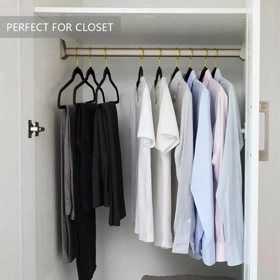 Golden Hook Flocking Hangers - Non-Slip Velvet for Adult Wardrobe Storage - MERRIAMERRIA43cm Seamless Flocking Hangers