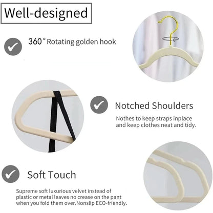 Golden Hook Flocking Hangers - Non-Slip Velvet for Adult Wardrobe Storage - MERRIAMERRIA43cm Seamless Flocking Hangers