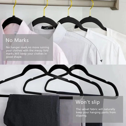 Golden Hook Flocking Hangers - Non-Slip Velvet for Adult Wardrobe Storage - MERRIAMERRIA43cm Seamless Flocking Hangers