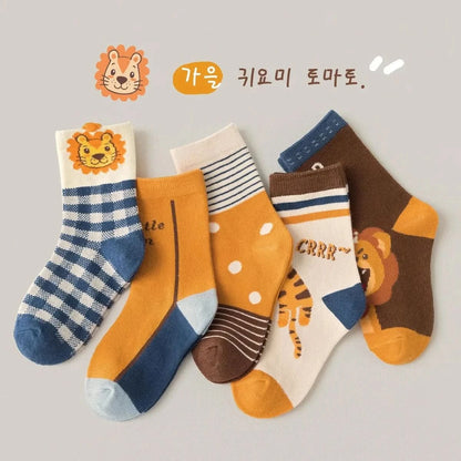5 Pairs Girls Floral Tulip Cotton Socks - Medium Length Spring/Autumn Baby Kids Socks - MERRIAKids SocksMERRIA