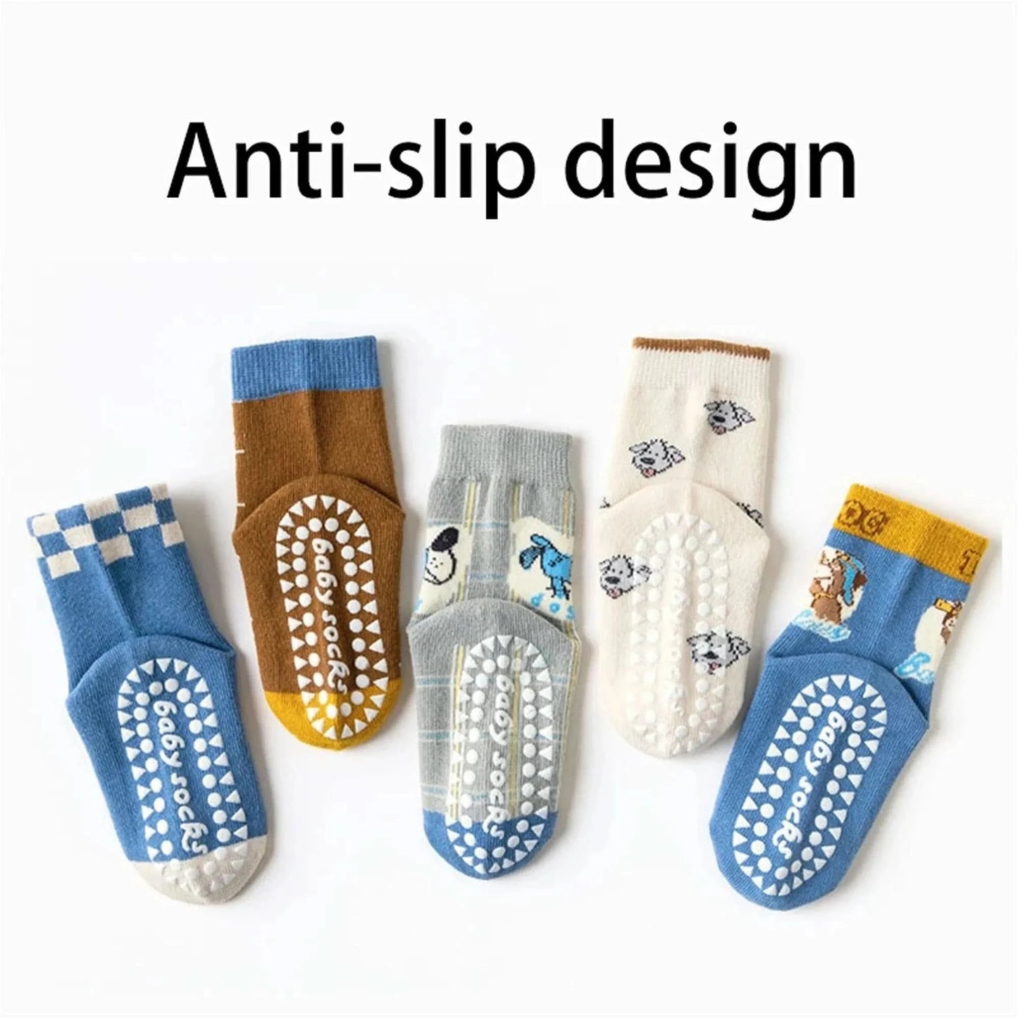 Cartoon Flowers Kids Non-slip Cotton Socks - Pack of 5 - MERRIAKids SocksMERRIA