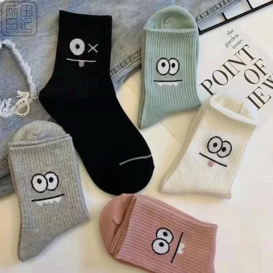 5 Pairs Cute Expression Print Mid Tube Socks, Women's Comfy & Funny Stockings - MERRIAAdult SocksMERRIA