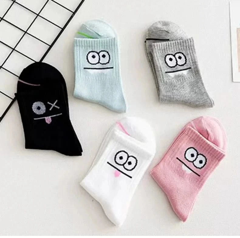 5 Pairs Cute Expression Print Mid Tube Socks, Women's Comfy & Funny Stockings - MERRIAAdult SocksMERRIA