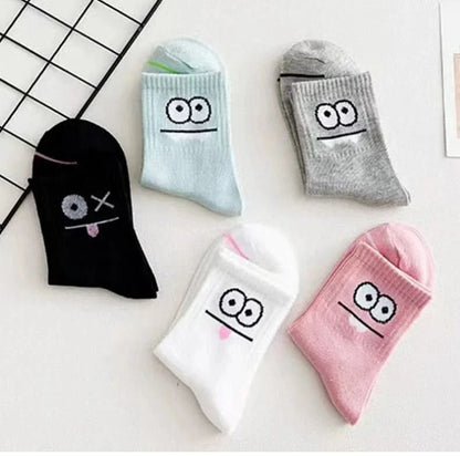 5 Pairs Cute Expression Print Mid Tube Socks, Women's Comfy & Funny Stockings - MERRIAAdult SocksMERRIA