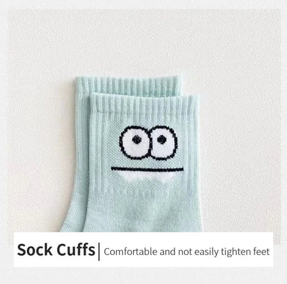 5 Pairs Cute Expression Print Mid Tube Socks, Women's Comfy & Funny Stockings - MERRIAAdult SocksMERRIA