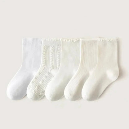 5 Pairs Girls' Floral Print Cotton Socks - Soft Toddler Footwear for Spring/Autumn - MERRIAKids SocksMERRIA