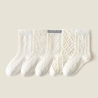 5 Pairs Girls' Floral Print Cotton Socks - Soft Toddler Footwear for Spring/Autumn - MERRIAKids SocksMERRIA