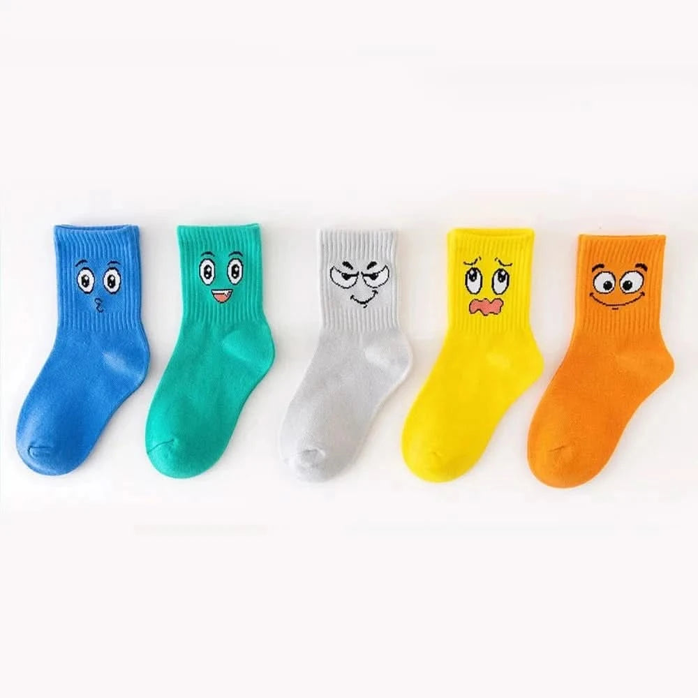 Emoticon Kids Socks - Comfortable Funny Face Pattern 5-Pack - MERRIAKids SocksMERRIA