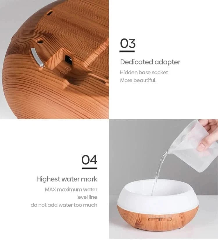 Wood Grain Aromatherapy Diffuser with Remote Control & LED Night LightFragrance DiffuserMERRIA