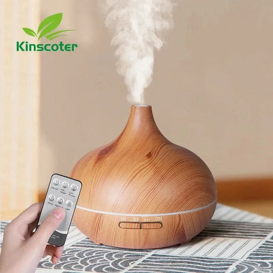Wood Grain Aromatherapy Diffuser with Remote Control & LED Night LightFragrance DiffuserMERRIA