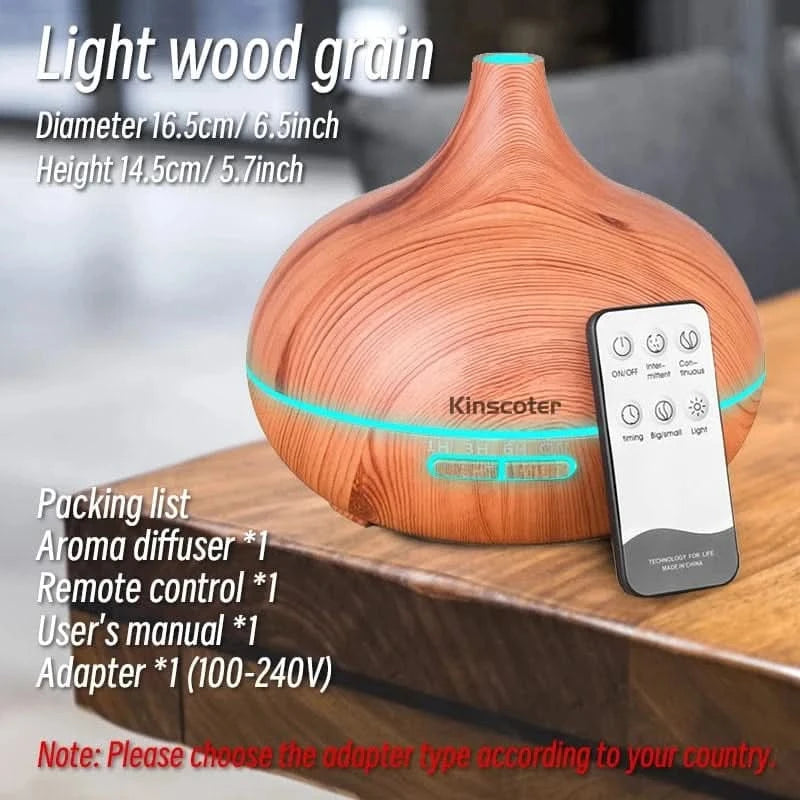 Wood Grain Aromatherapy Diffuser with Remote Control & LED Night LightFragrance DiffuserMERRIA