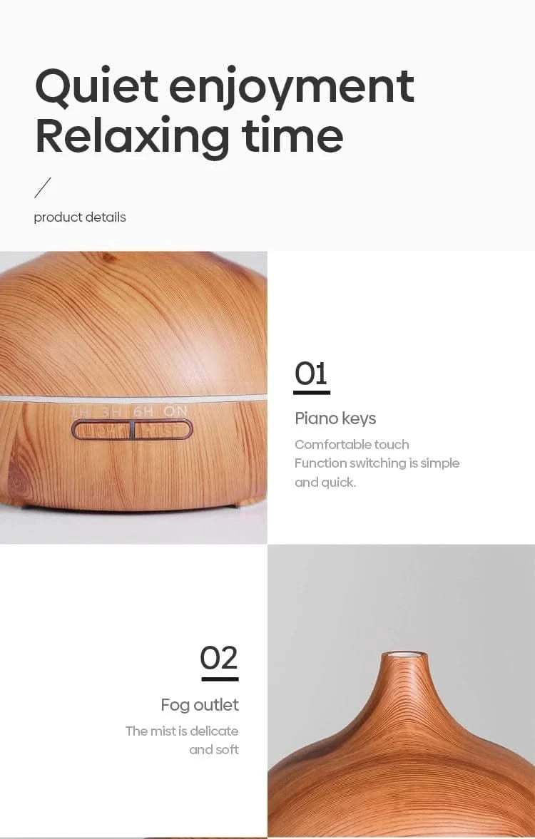 Wood Grain Aromatherapy Diffuser with Remote Control & LED Night LightFragrance DiffuserMERRIA