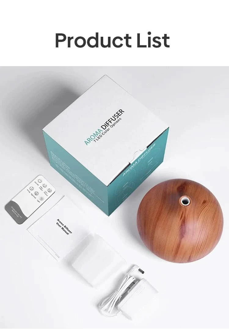 Wood Grain Aromatherapy Diffuser with Remote Control & LED Night LightFragrance DiffuserMERRIA