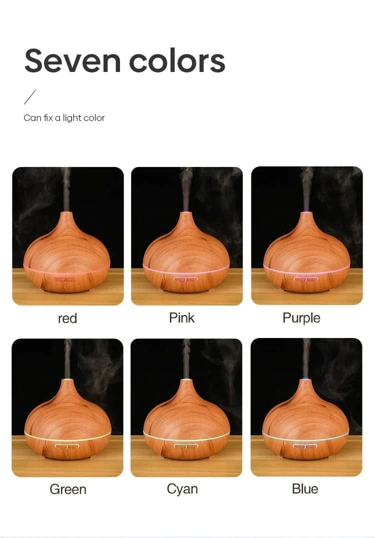 Wood Grain Aromatherapy Diffuser with Remote Control & LED Night LightFragrance DiffuserMERRIA