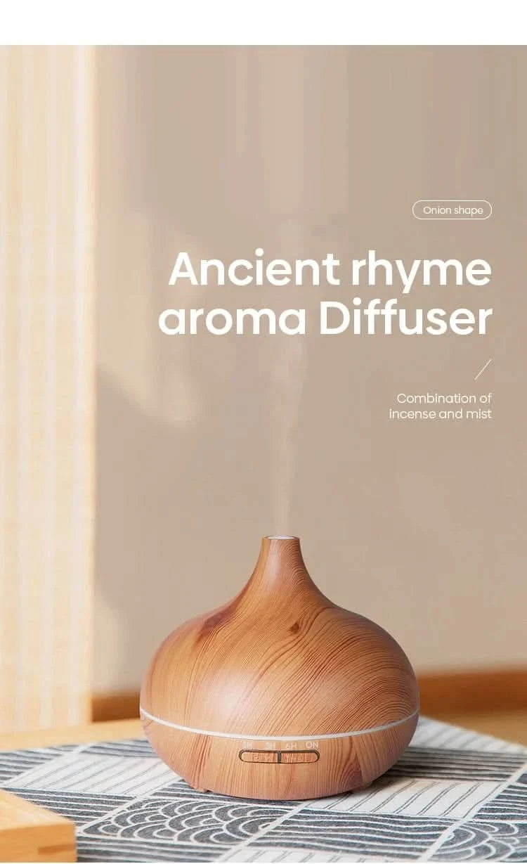 Wood Grain Aromatherapy Diffuser with Remote Control & LED Night LightFragrance DiffuserMERRIA