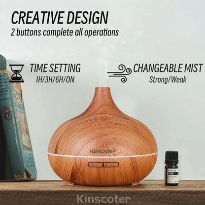 Wood Grain Aromatherapy Diffuser with Remote Control & LED Night LightFragrance DiffuserMERRIA
