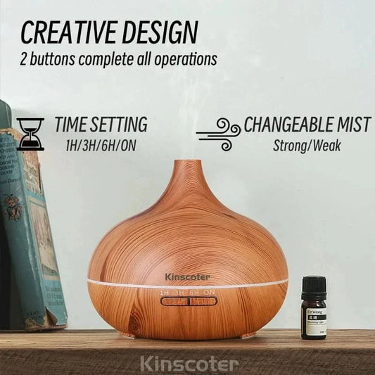 Wood Grain Aromatherapy Diffuser with Remote Control & LED Night LightFragrance DiffuserMERRIA