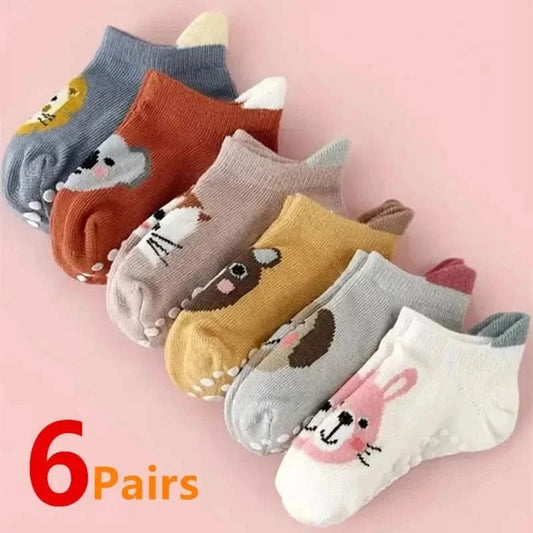 Soft Cotton Non-Slip Cartoon Baby Socks - Set of 6 (0-5Y) - MERRIABaby SocksMERRIA