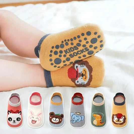 Non-Slip Animal Print Kids Cotton Socks - 6 Pairs for Babies & Toddlers - MERRIABaby SocksMERRIA