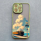 Landscape Cloud Tram Illustration iPhone Case – Soft Back Cover for iPhone 16 Pro Max, 15 Pro Max, 14 Pro Max