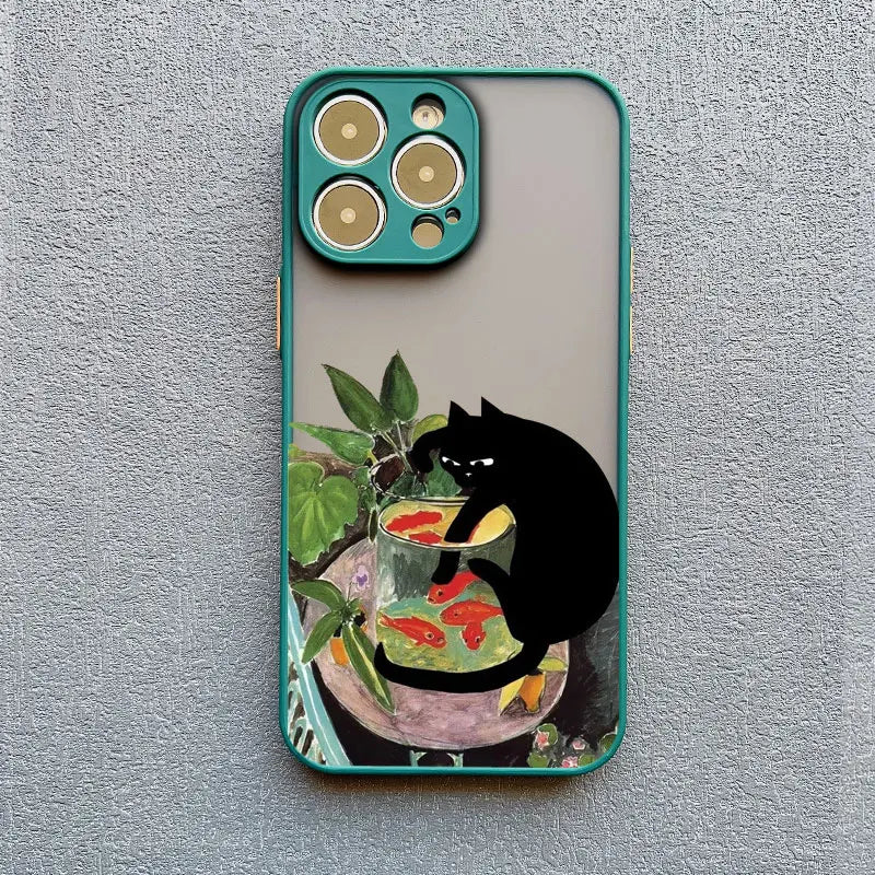 Dark Funny Cartoon Cat iPhone Case – Animal Soft Cover for iPhone 14, 15, 16 Series | Cute & Protective Phone Case