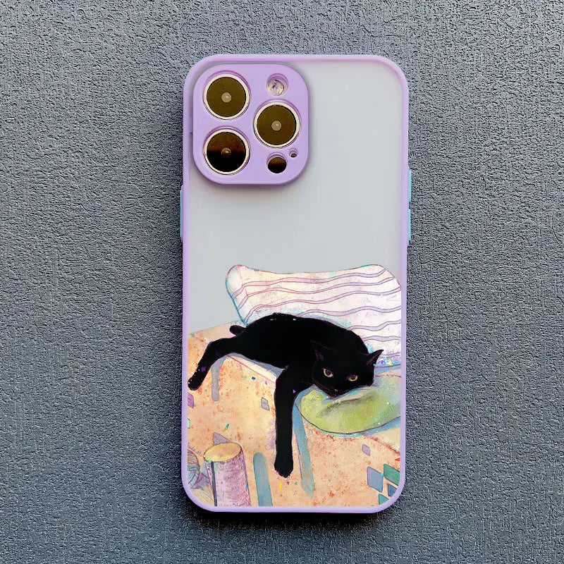 Cute Cat Goblet Drink Couple iPhone Case – Shockproof Back Cover for iPhone 16 Pro Max, 15 Pro Max, 14 Pro Max