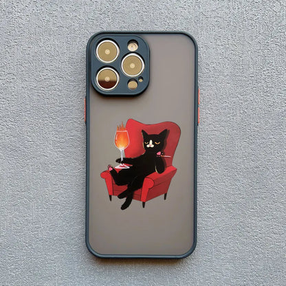 Dark Funny Cartoon Cat iPhone Case – Animal Soft Cover for iPhone 14, 15, 16 Series | Cute & Protective Phone Case