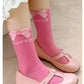 Spring Girls Socks Baby Sweet Rosy Bowknot Pattern Socks Cotton Socks Children Calf Socks Kids Socks 5 Pairs