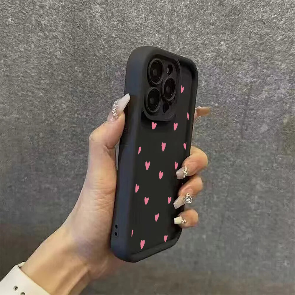 Luxury Black Love Heart Case for Xiaomi Redmi – Full Screen Soft Cover for Note 14, 13, 12, 11 Pro Plus, 5G, 12S, 11S, 10S, 14C, 13C, 12C