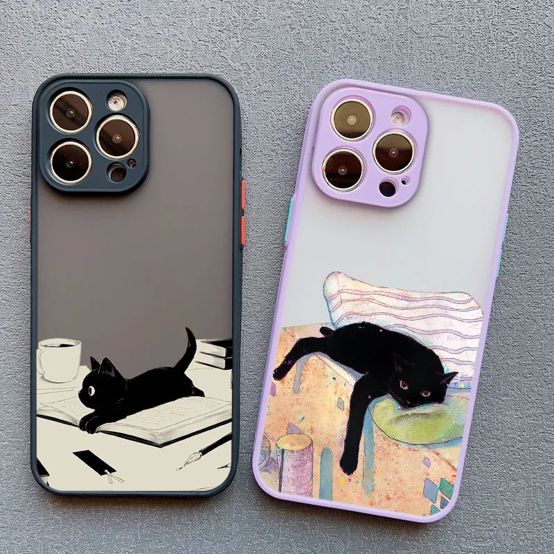 Cute Cat Goblet Drink Couple iPhone Case – Shockproof Back Cover for iPhone 16 Pro Max, 15 Pro Max, 14 Pro Max