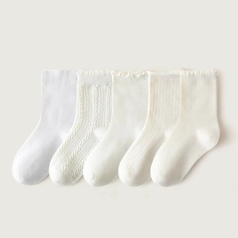 5 Pairs Girls' Cotton Socks – Soft Floral Print Toddler Socks for Spring & Autumn | Comfortable Kids Footwear